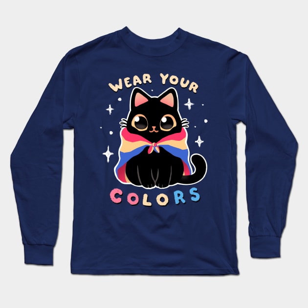 Pansexual LGBT Pride Cat - Kawaii Rainbow Kitty - Wear your colors Long Sleeve T-Shirt by BlancaVidal